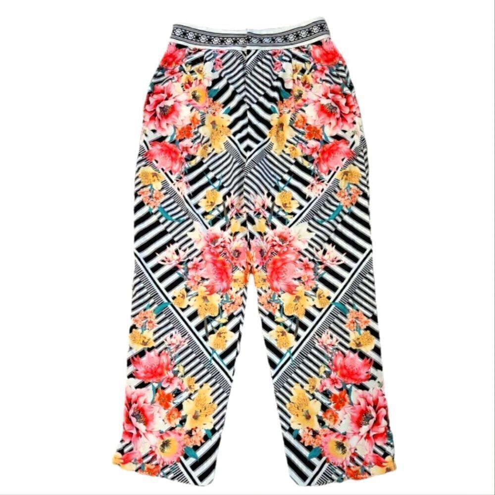 NWT JEALOUS TOMATO STRIPES & FLOWERS PALAZZO PANTS SZ. M